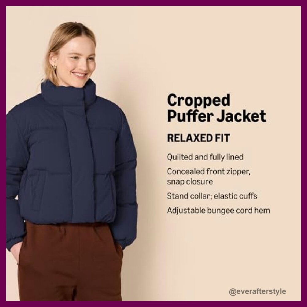 Cropped Full-Zip Puffer Jacket Quilted Matte Sher… - image 3